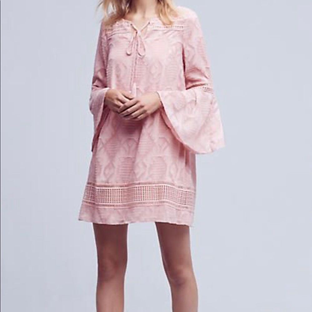 Anthro Floreat Esme Pink dress with bell sleeves